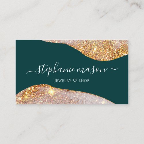 Watercolor Abstract Gold Glitter Green Unique Calling Card
