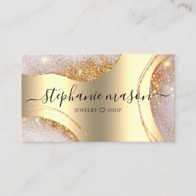 Watercolor Abstract Gold Glitter Metallic Gold Calling Card (Front)