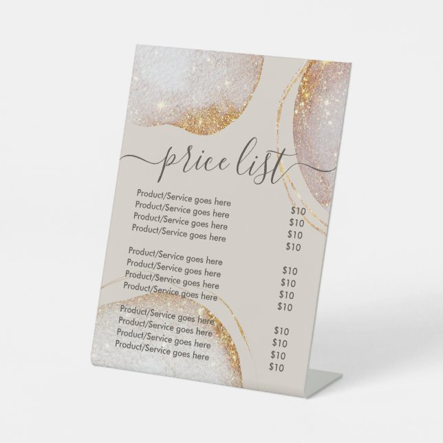 Watercolor Abstract Gold Glitter Pedestal Sign (Front)