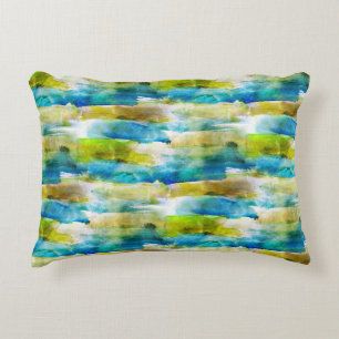 Watercolor abstract green, blue accent pillow