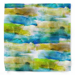Watercolor abstract green, blue bandana