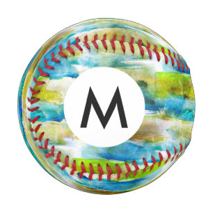 Watercolor abstract green, blue baseball