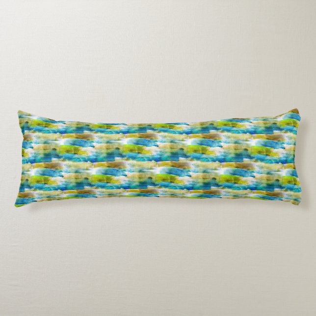 Watercolor abstract green, blue body pillow (Front)