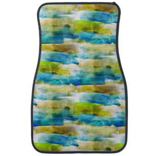 Watercolor abstract green, blue car mat