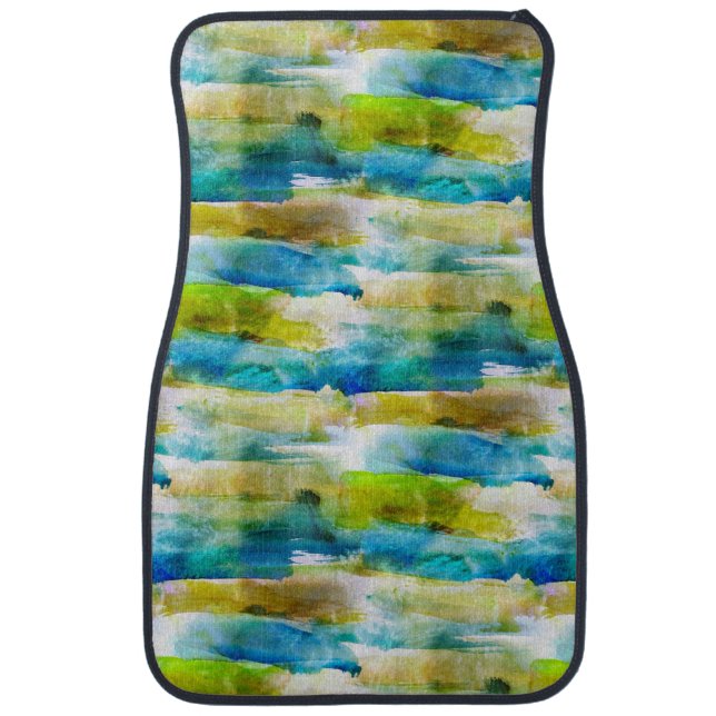 Watercolor abstract green, blue car mat (Front)