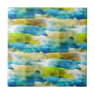 Watercolor abstract green, blue ceramic tile