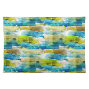Watercolor abstract green, blue cloth placemat