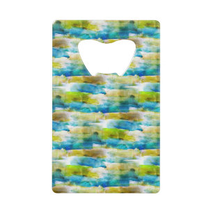 Watercolor abstract green, blue credit card bottle opener