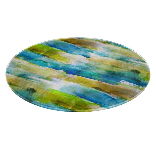 Watercolor abstract green, blue cutting board (Corner)