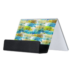 Watercolor abstract green, blue desk business card holder