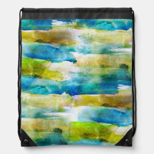 Watercolor abstract green, blue drawstring bag