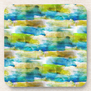 Watercolor abstract green, blue drink coaster