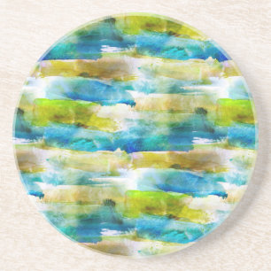 Watercolor abstract green, blue drink coaster
