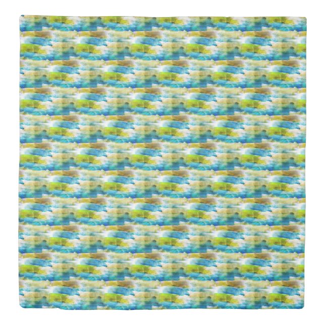 Watercolor abstract green, blue duvet cover (Front)