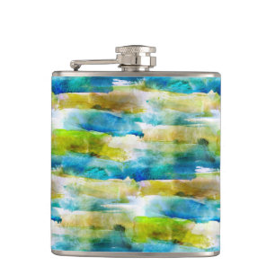 Watercolor abstract green, blue flask
