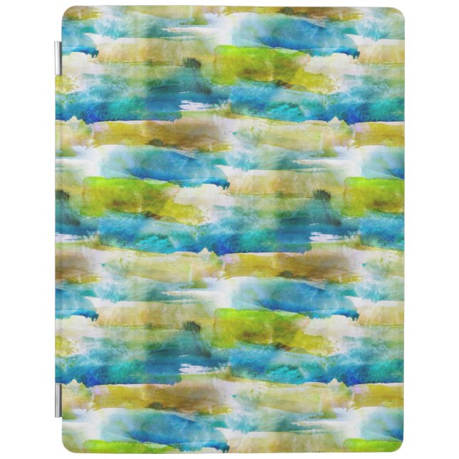 Watercolor abstract green, blue iPad smart cover (Front)