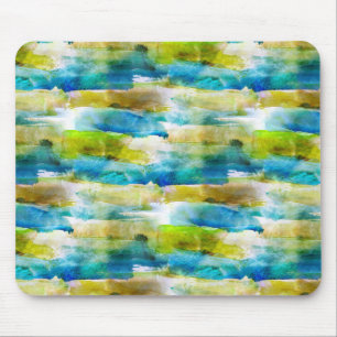 Watercolor abstract green, blue mouse pad