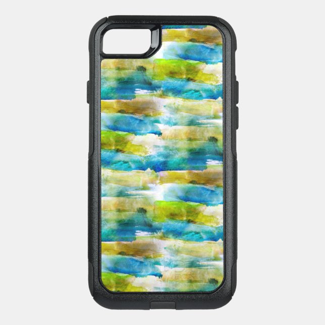 Watercolor abstract green, blue otterbox iPhone case (Back)