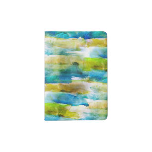 Watercolor abstract green, blue passport holder