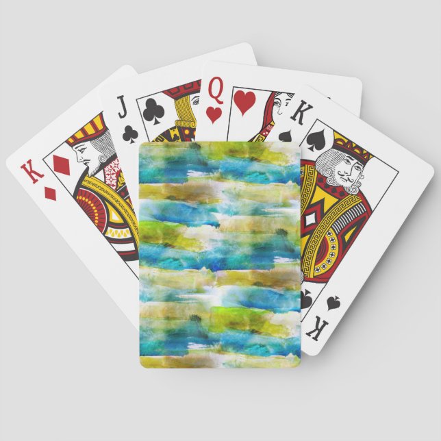 Watercolor abstract green, blue poker cards (Back)