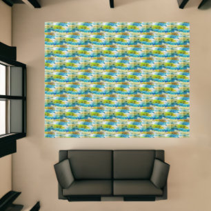 Watercolor abstract green, blue rug