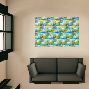 Watercolor abstract green, blue rug