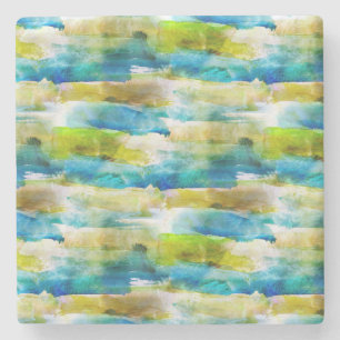 Watercolor abstract green, blue stone coaster