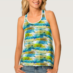 Watercolor abstract green, blue tank top