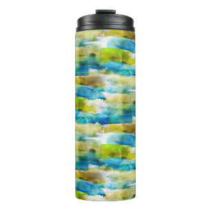 Watercolor abstract green, blue thermal tumbler