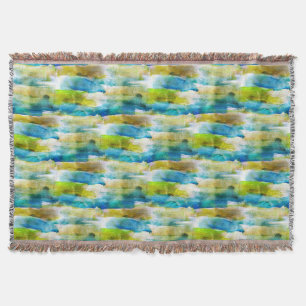 Watercolor abstract green, blue throw blanket