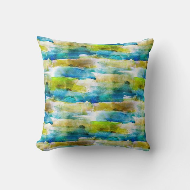Watercolor abstract green, blue throw pillow (Front)
