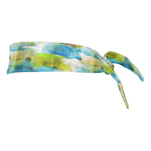 Watercolor abstract green, blue tie headband