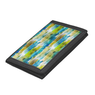 Watercolor abstract green, blue tri-fold wallet