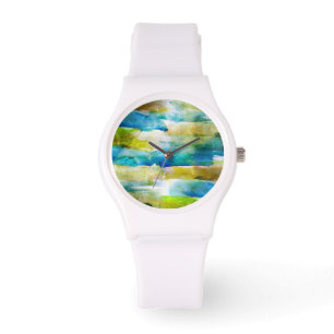 Watercolor abstract green, blue watch