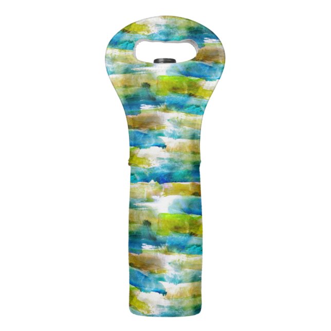 Watercolor abstract green, blue wine bag (Front)