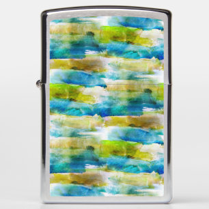 Watercolor abstract green, blue zippo lighter
