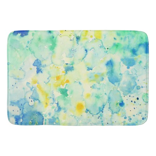 Watercolor abstract green yellow Shower Mat