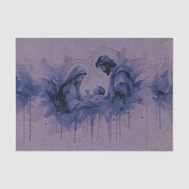 Watercolor Abstract Holy Family Purple Blue Tissue Paper (Front)