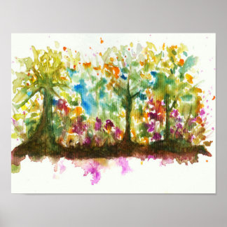 Watercolor Abstract Landscape Art Trees Forest Poster
