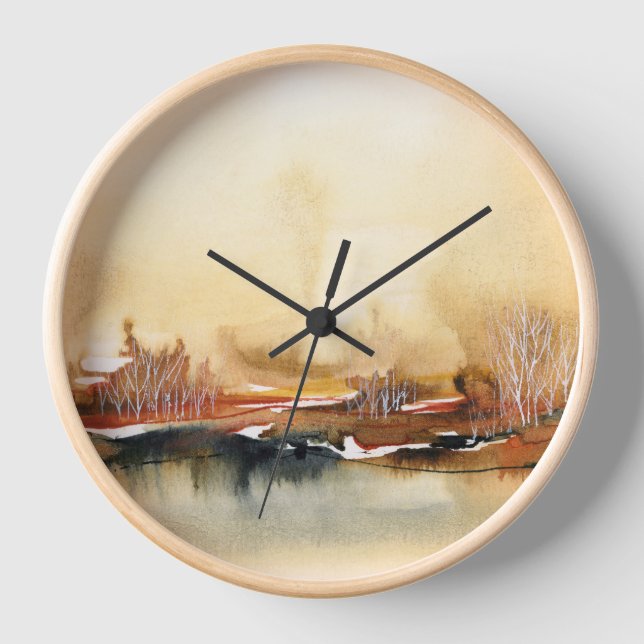 Watercolor Abstract Landscape Forest Art Clock (Front)