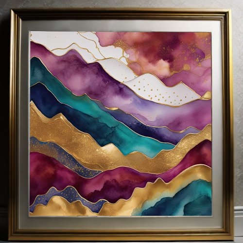 Watercolor Abstract Landscape Painting Gold 11 Poster