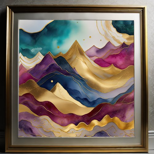 Watercolor Abstract Landscape Painting Gold 11 Poster