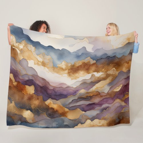 Watercolor Abstract Landscape Painting Gold 32 Fleece Blanket