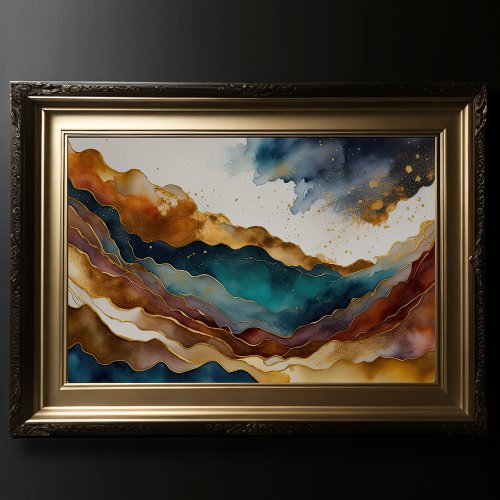 Watercolor Abstract Landscape Painting Gold 32 Poster
