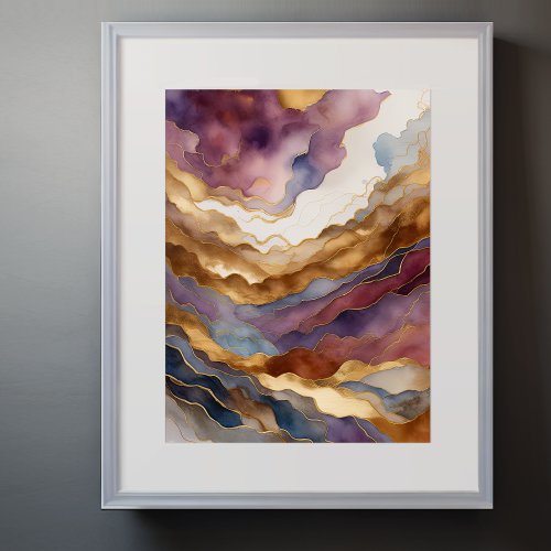 Watercolor Abstract Landscape Painting Gold 34 Poster