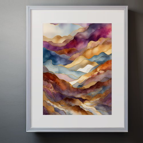 Watercolor Abstract Landscape Painting Gold 34 Poster