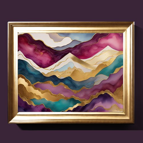 Watercolor Abstract Landscape Painting Gold 43 Poster