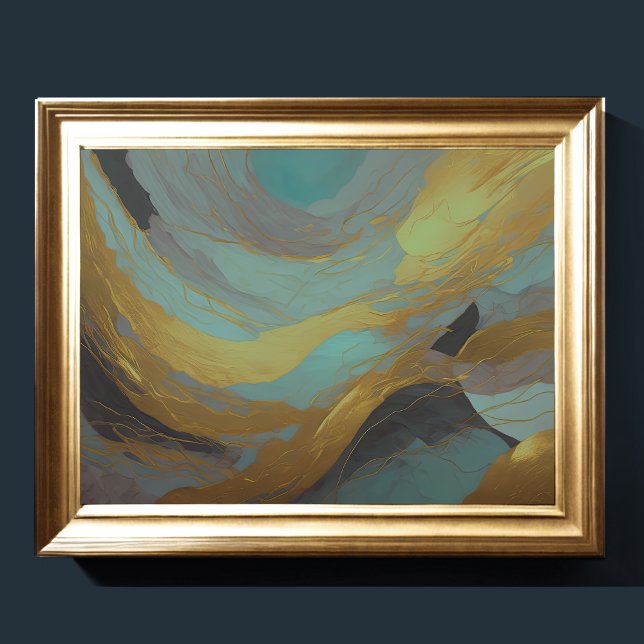 Watercolor Abstract Landscape Painting Gold 4:3 Poster (Creator Uploaded)