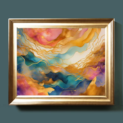 Watercolor Abstract Landscape Painting Gold 43 Poster