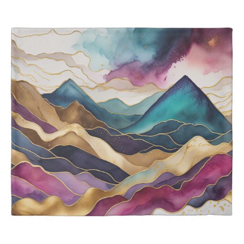 Watercolor Abstract Landscape Painting Gold Duvet Cover